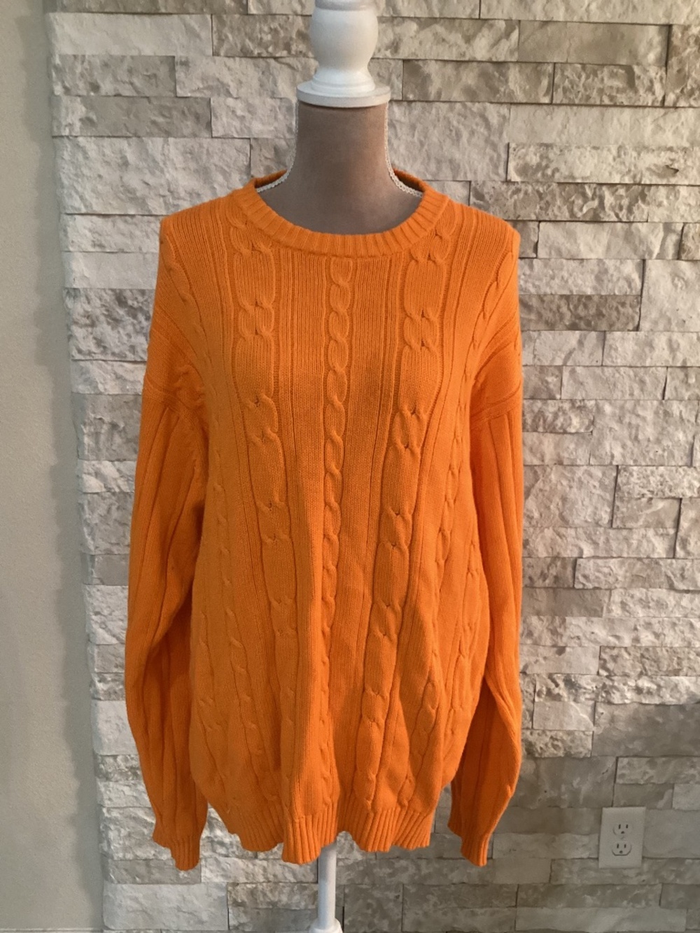 Oscar de la Renta orange cable knit crewneck sweater Size XXL